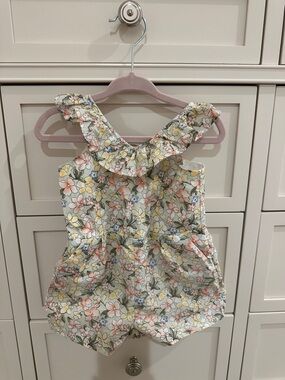 Janie and Jack Pastel Floral Ruffled Shoulder Romper